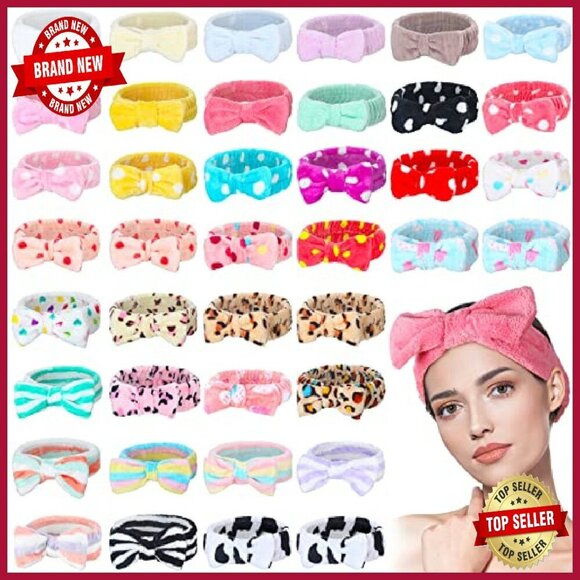 40 Pack Coral Fleece Spa Headbands Soft Bow Design for Makeup Facial Care main image 6